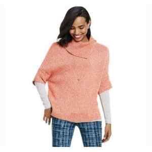 Cabi Foldover Heathered Orange Dolman 1/2 Sleeve Sweater Cotton Blend Medium